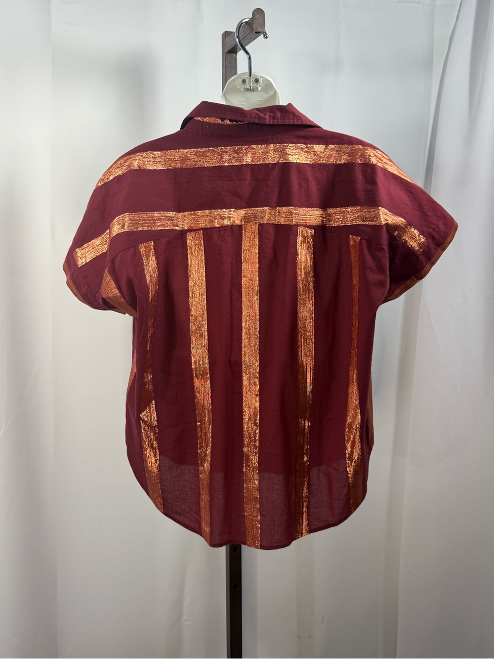 Anthropology Mauve Metallic Copper Striped Button Down | StatementBlouse | M - Picture 3 of 12